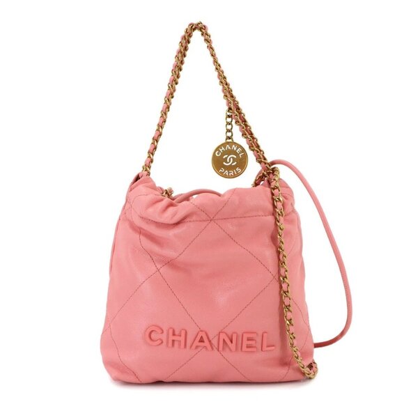 CHANEL 22 Mini Chain Hand Shoulder Bag Leather Pink - Picture 1 of 9